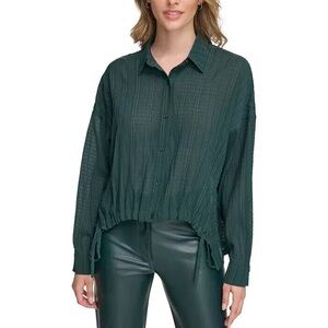Calvin Klein Tie Hem Button‎ Down Shirt Dark Green XS NWT